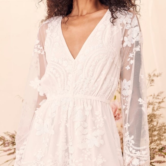 Lulus Pants - Lulu's Celebrating Forever White Sequin Long Sleeve Romper